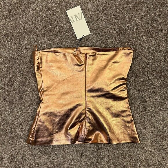 Zara Women's Bronze Metallic Off-Shoulder Strapless Top Size S - Small - NWT - Picture 6 of 16